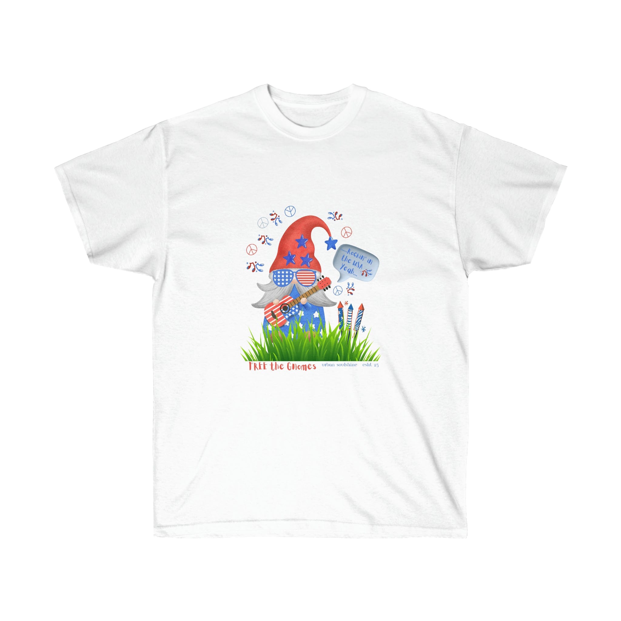 Urban SoulShine & co T-Shirt White / S FREE the GNOMES Rockin' in the USA Unisex Tee