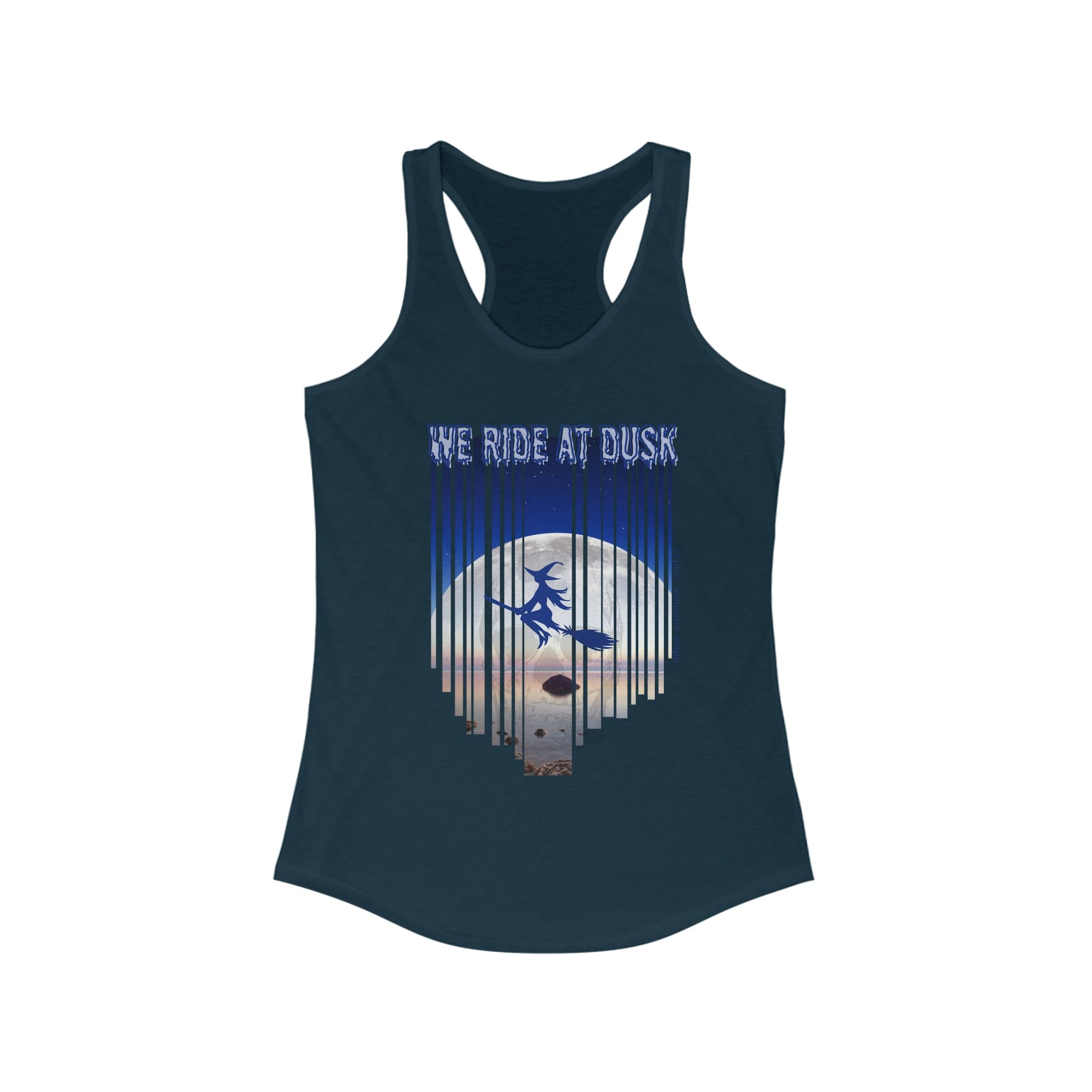 Urban SoulShine & co Tank Top XS / Solid Midnight Navy We Ride At Dusk Moonlight Flight Witch Women's Halloween Razorback Tank