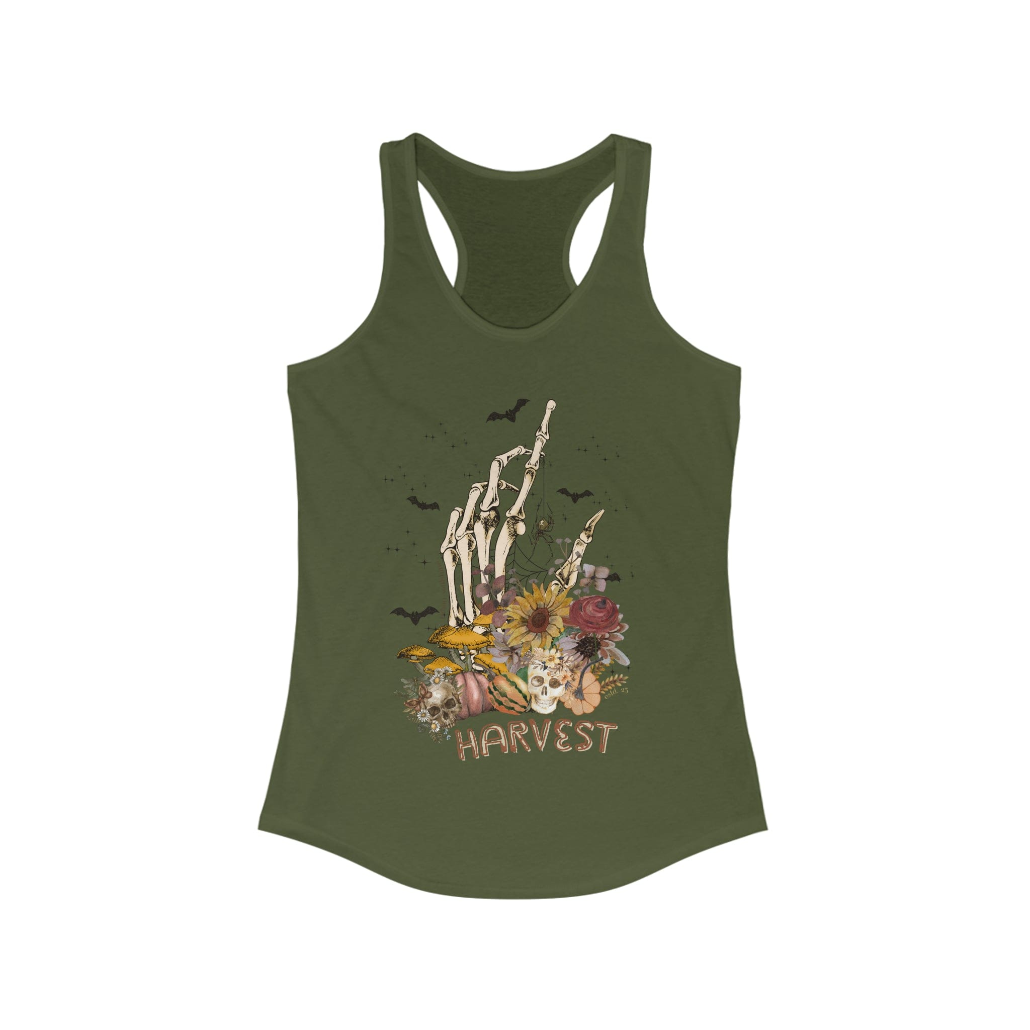  Solid Military Green Skull Harvest Women's Razerback Tank