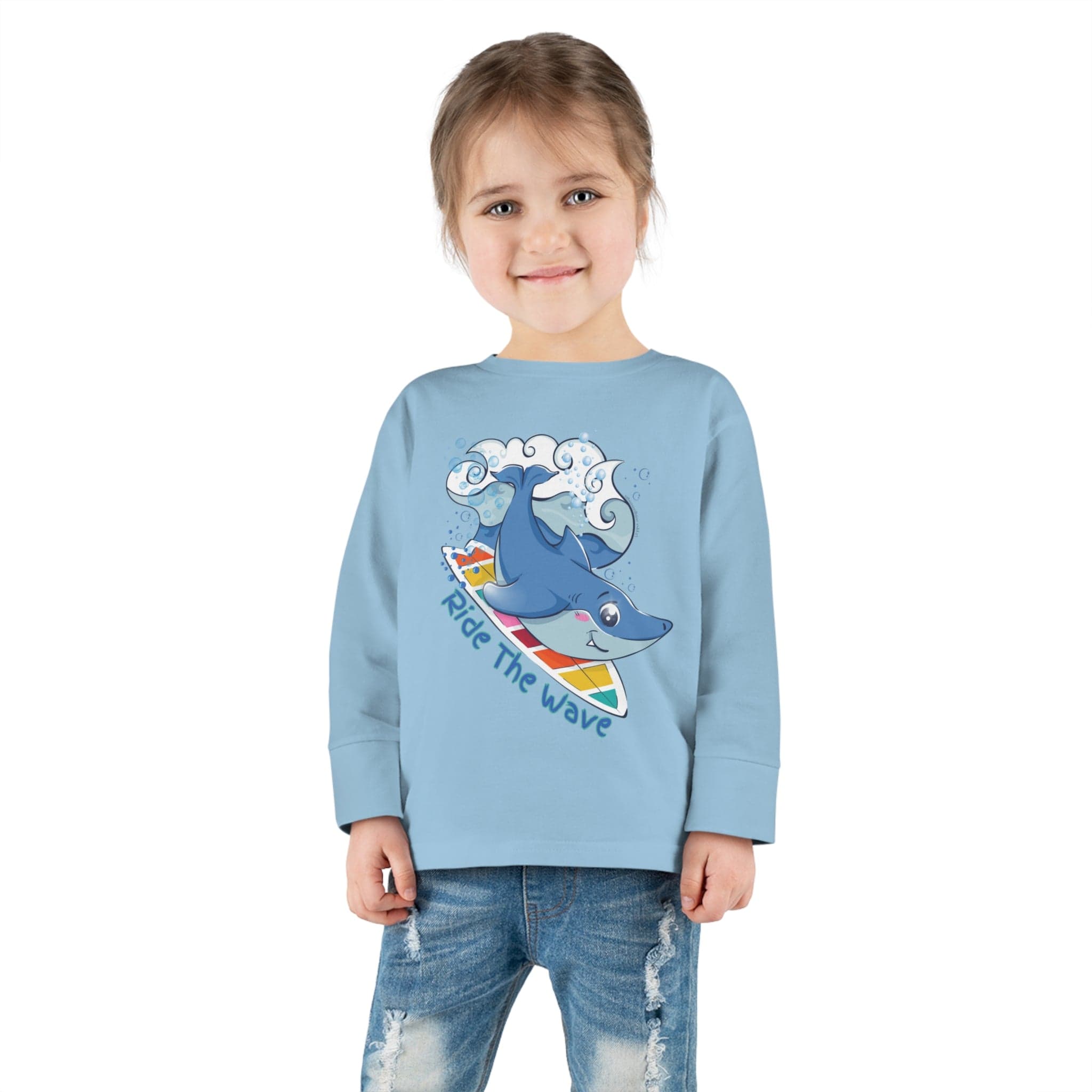 Urban SoulShine & co Toddler Long Sleeve Light Blue / 2T Ride The Wave Shark Long Sleeve Tee (Toddler)