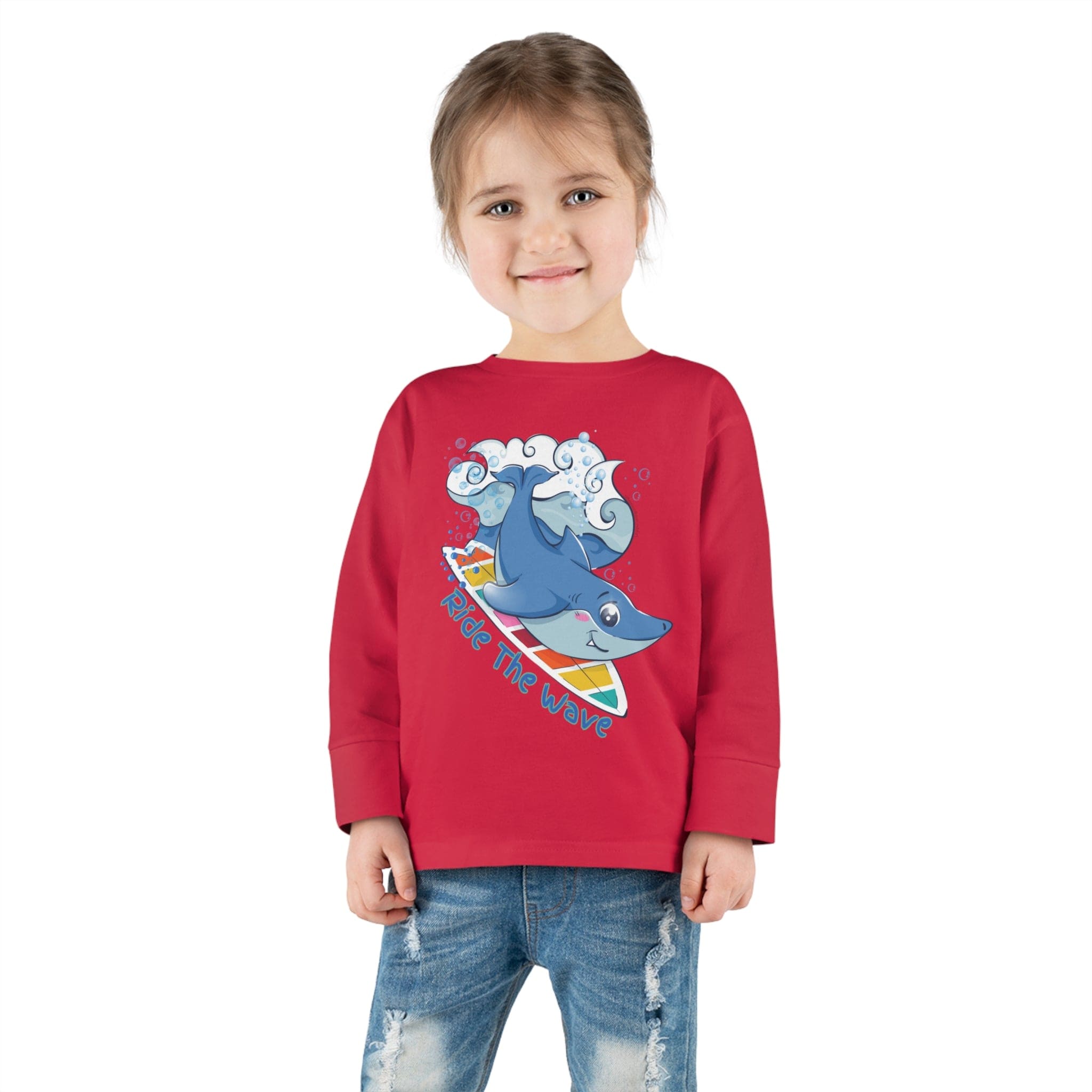 Urban SoulShine & co Toddler Long Sleeve Red / 2T Ride The Wave Shark Long Sleeve Tee (Toddler)