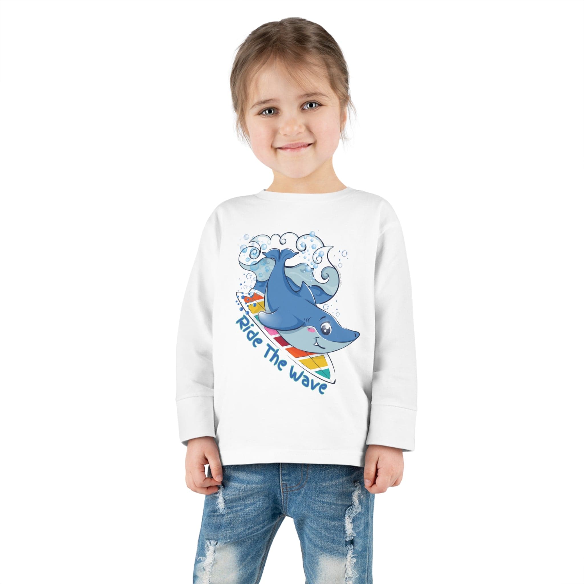 Urban SoulShine & co Toddler Long Sleeve White / 2T Ride The Wave Shark Long Sleeve Tee (Toddler)