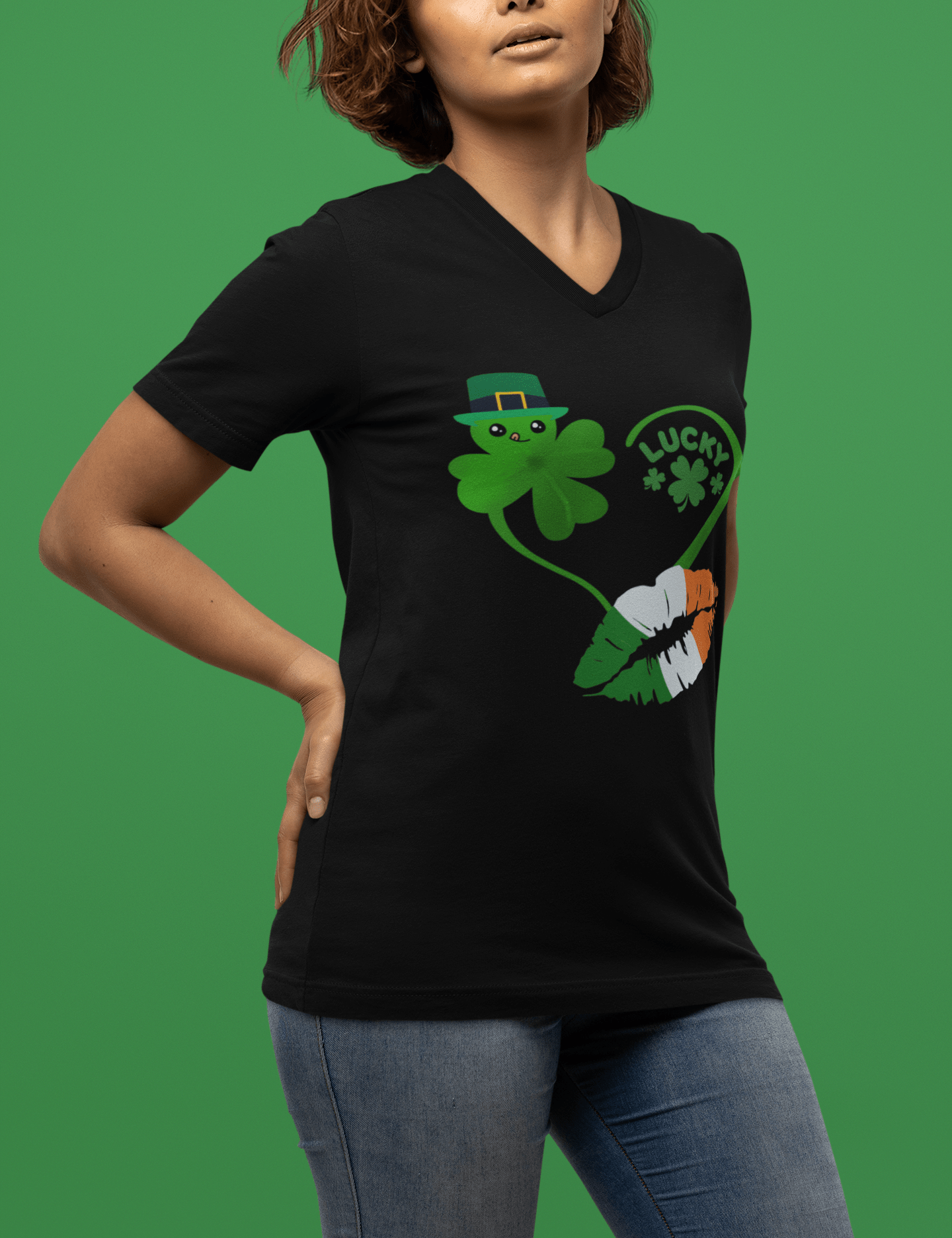 Urban SoulShine & co V-neck Lucky Kiss St. Patrick's Day V-Neck Tee