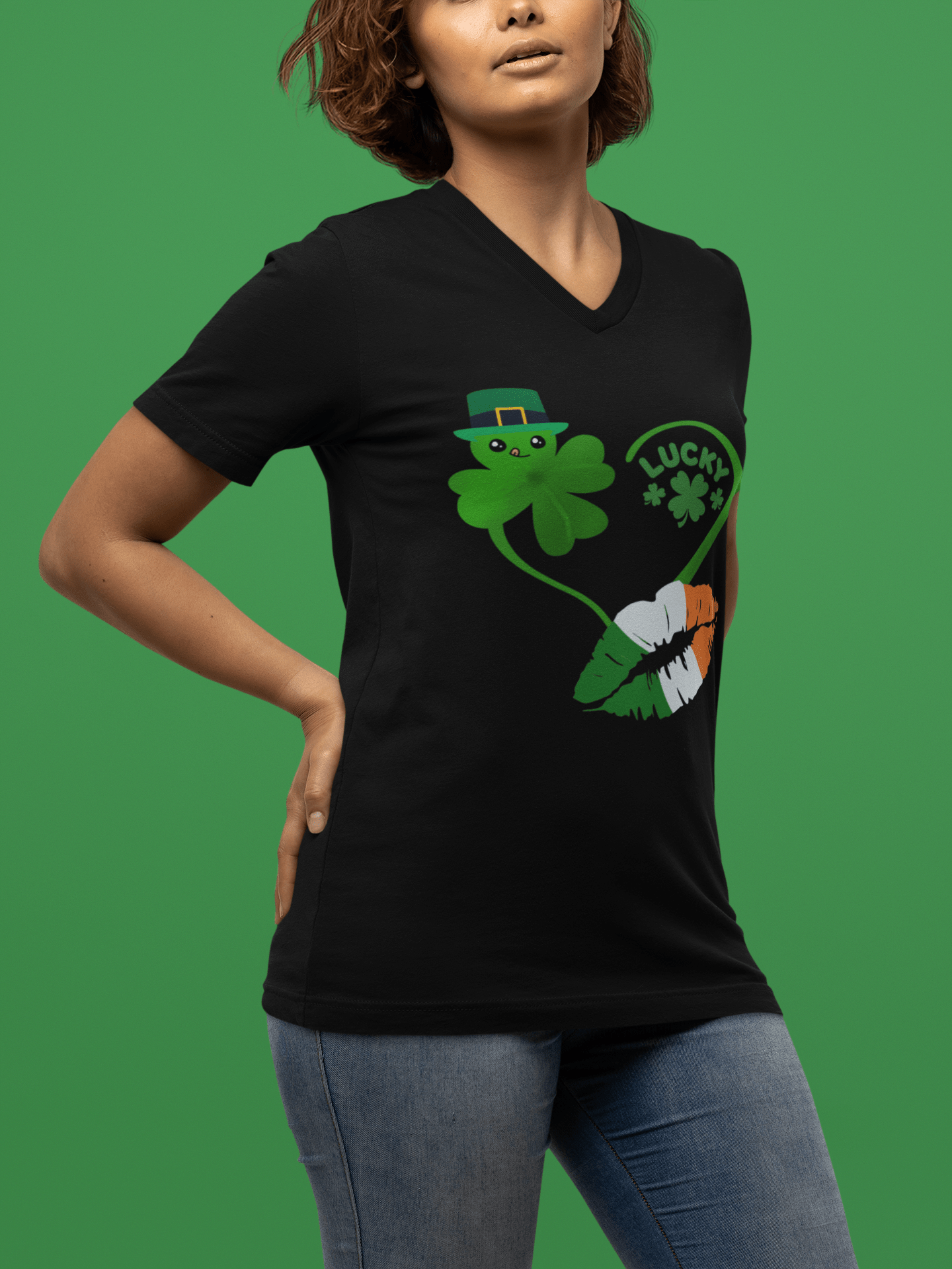 Urban SoulShine & co V-neck Lucky Kiss St. Patrick's Day V-Neck Tee