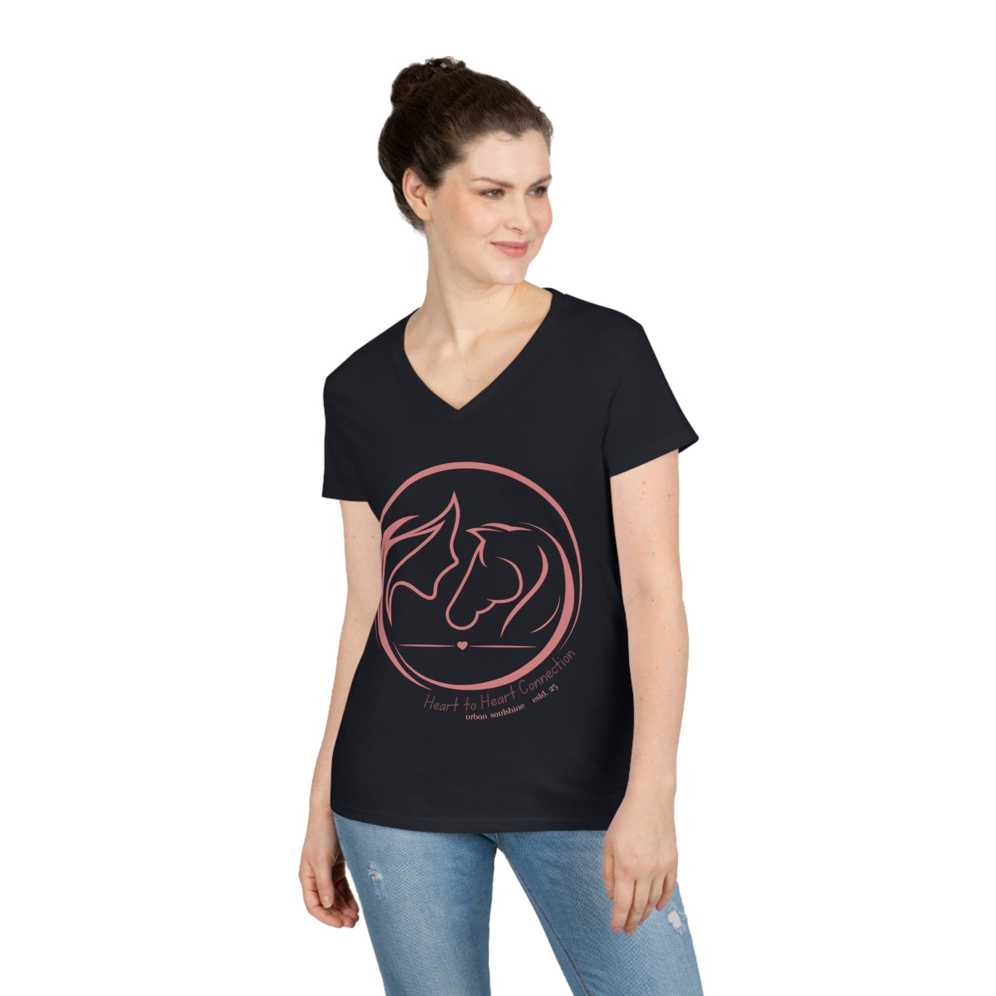 Urban SoulShine & co V-neck S / Black Heart to Heart Connection V-Neck Tee (pink)