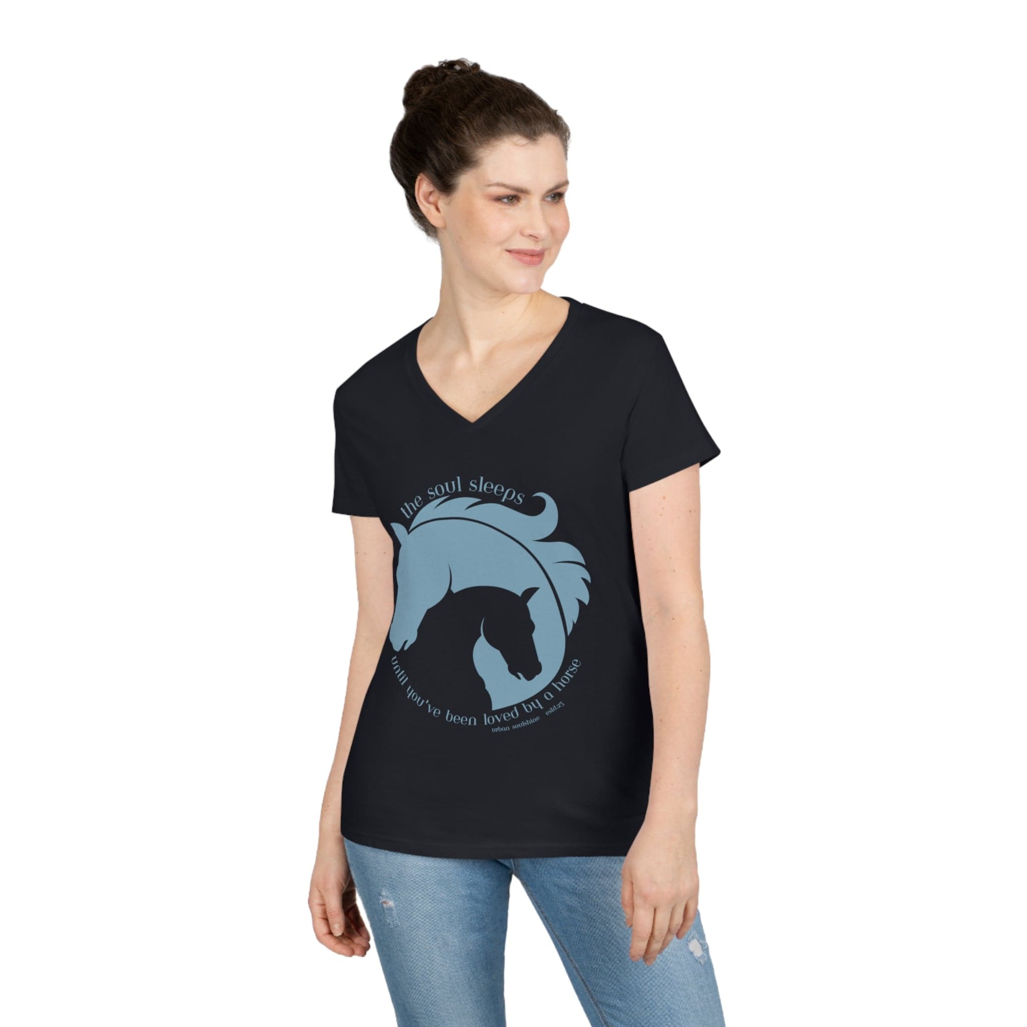 Urban SoulShine & co V-neck S / Black The Soul Sleeps Horse Ladies' V-Neck Tee (teal)