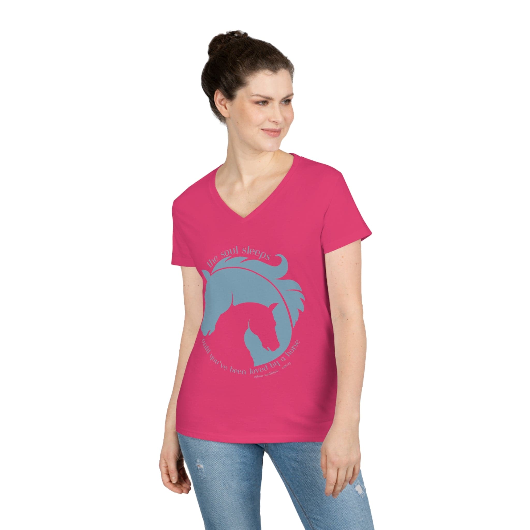 Urban SoulShine & co V-neck S / Heliconia The Soul Sleeps Horse Ladies' V-Neck Tee (teal)