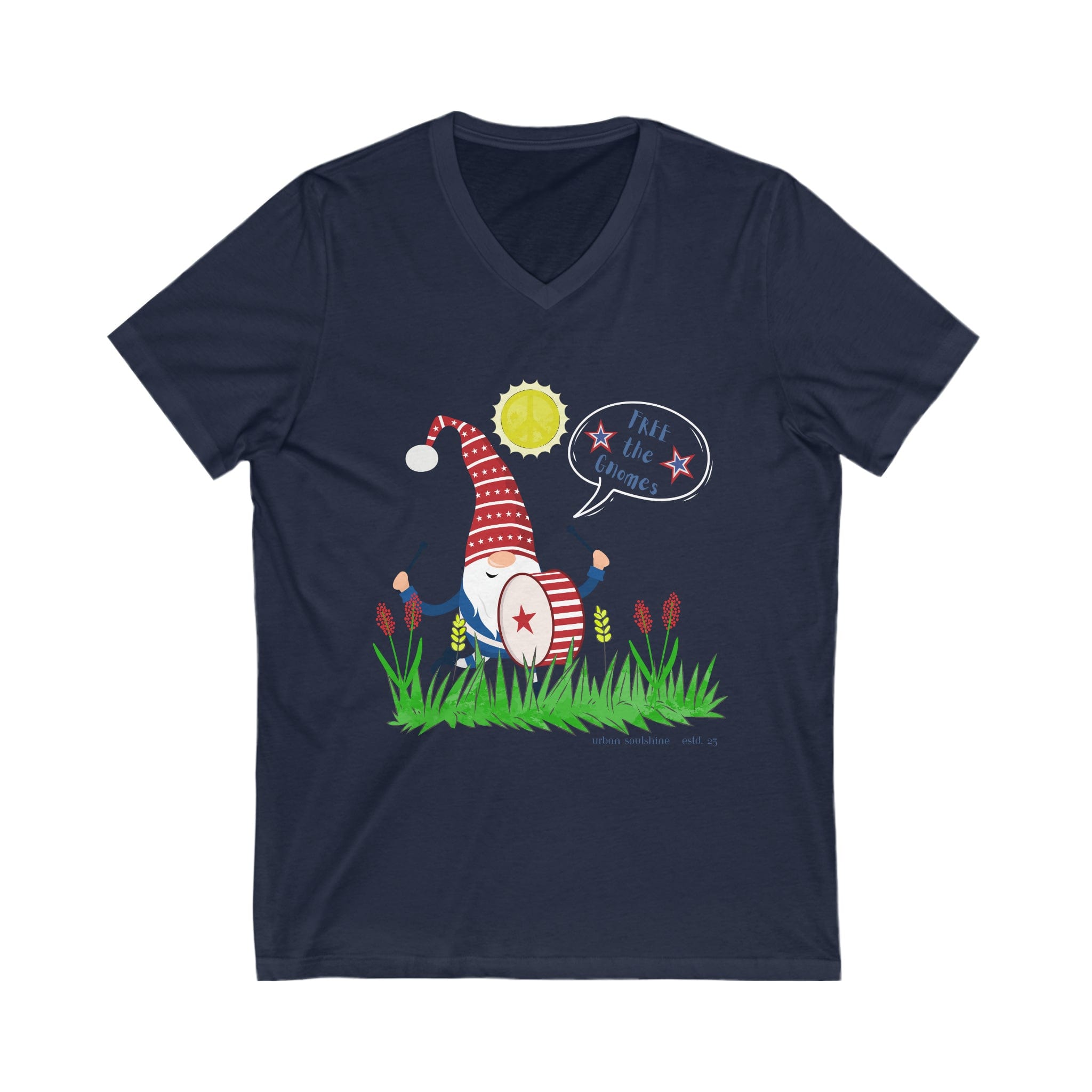 Urban SoulShine & co V-neck S / Navy Free the Gnomes Drummer V-Neck Tee