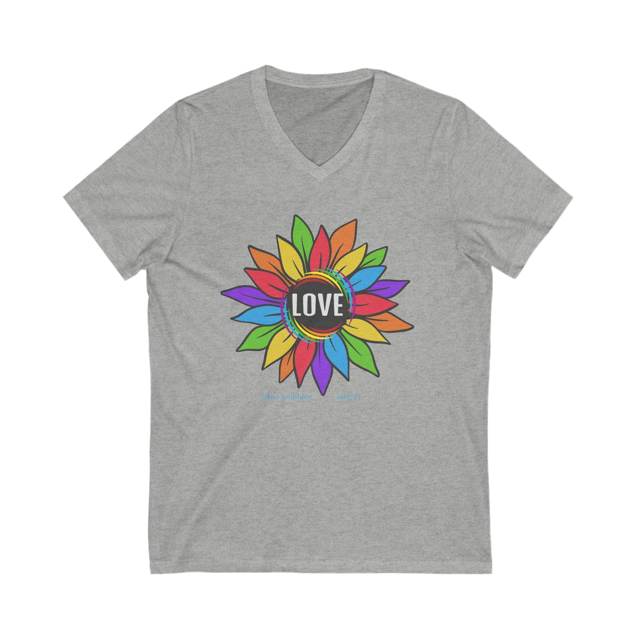  Athletic Heather Love Blooms V-Neck Tee