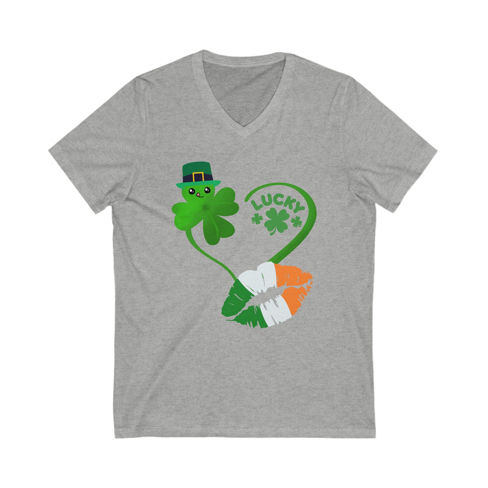  Athletic Heather Lucky Kiss St. Patrick's Day V-Neck Tee