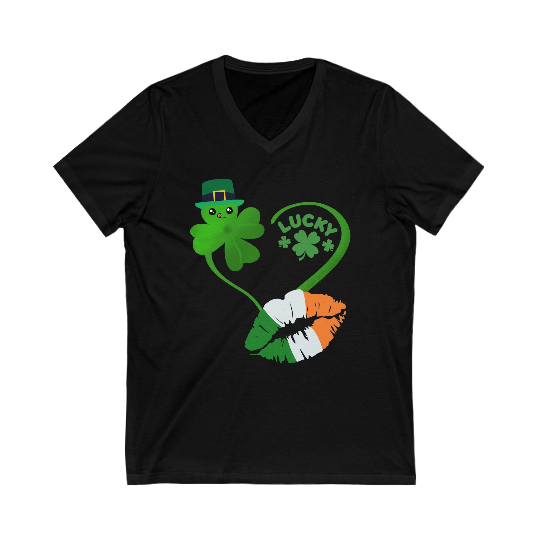  Black Lucky Kiss St. Patrick's Day V-Neck Tee