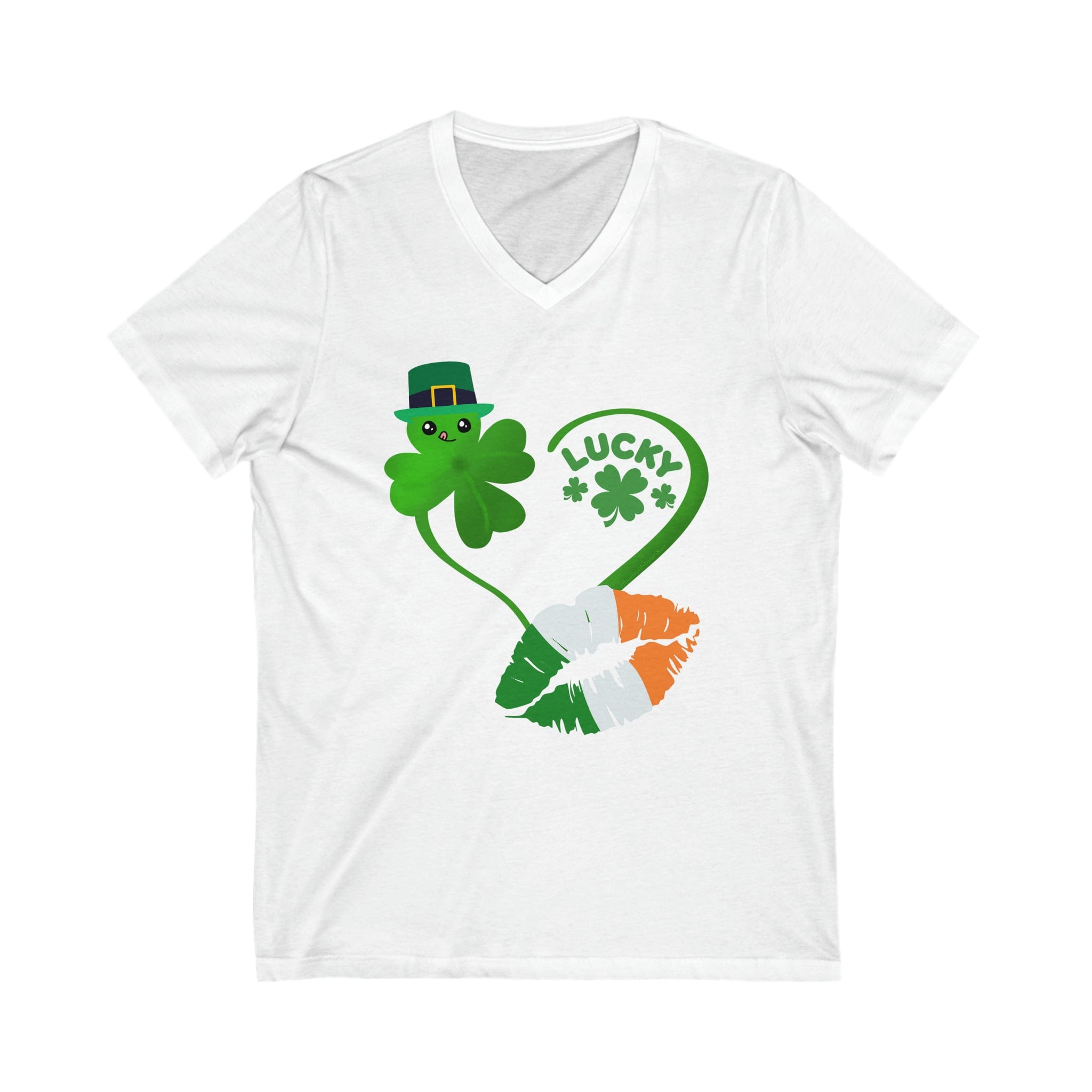  White Lucky Kiss St. Patrick's Day V-Neck Tee