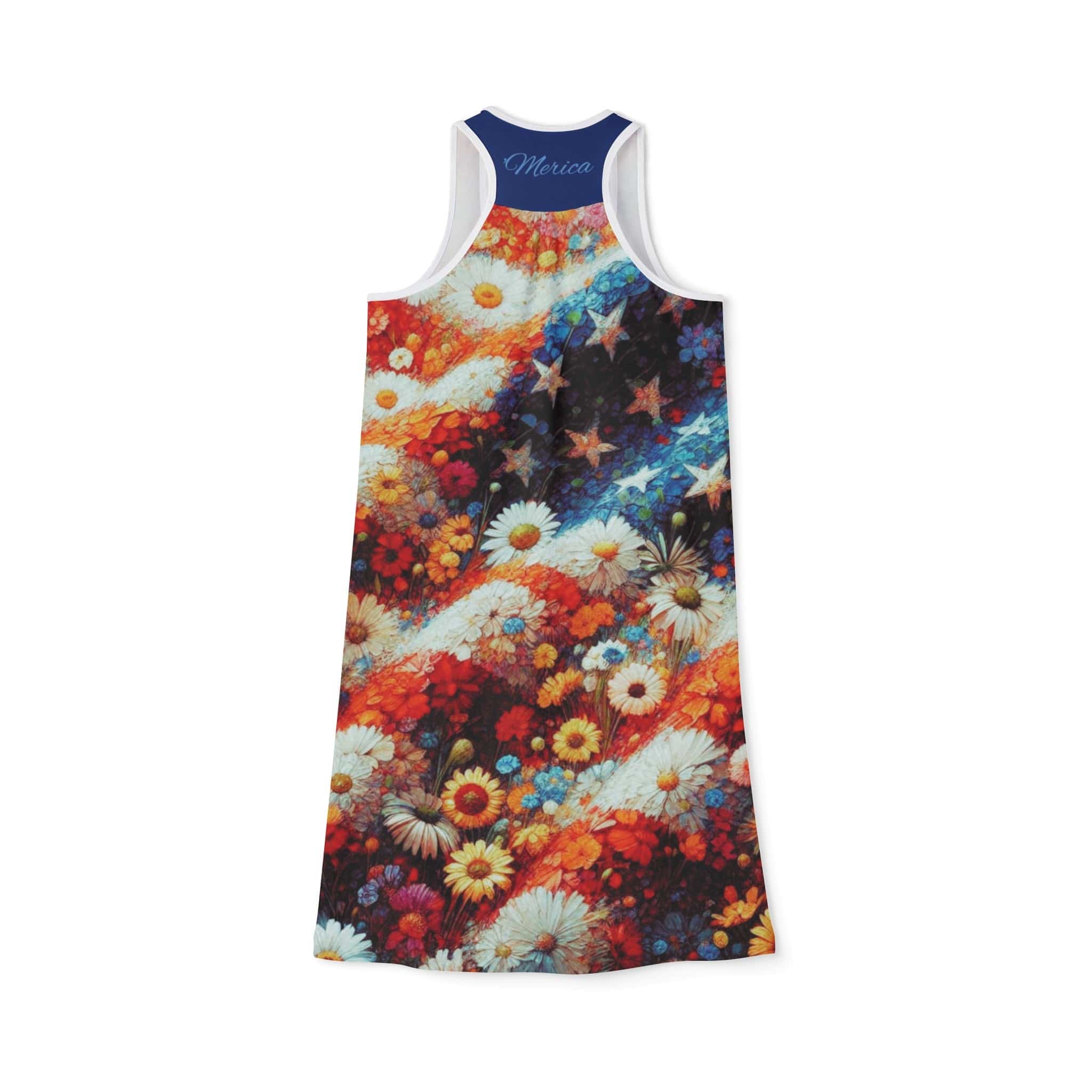 Urban SoulShine & co Woman's Racerback Tank Top Dress "Merica Blooms Performance Racerback Patriotic Dress