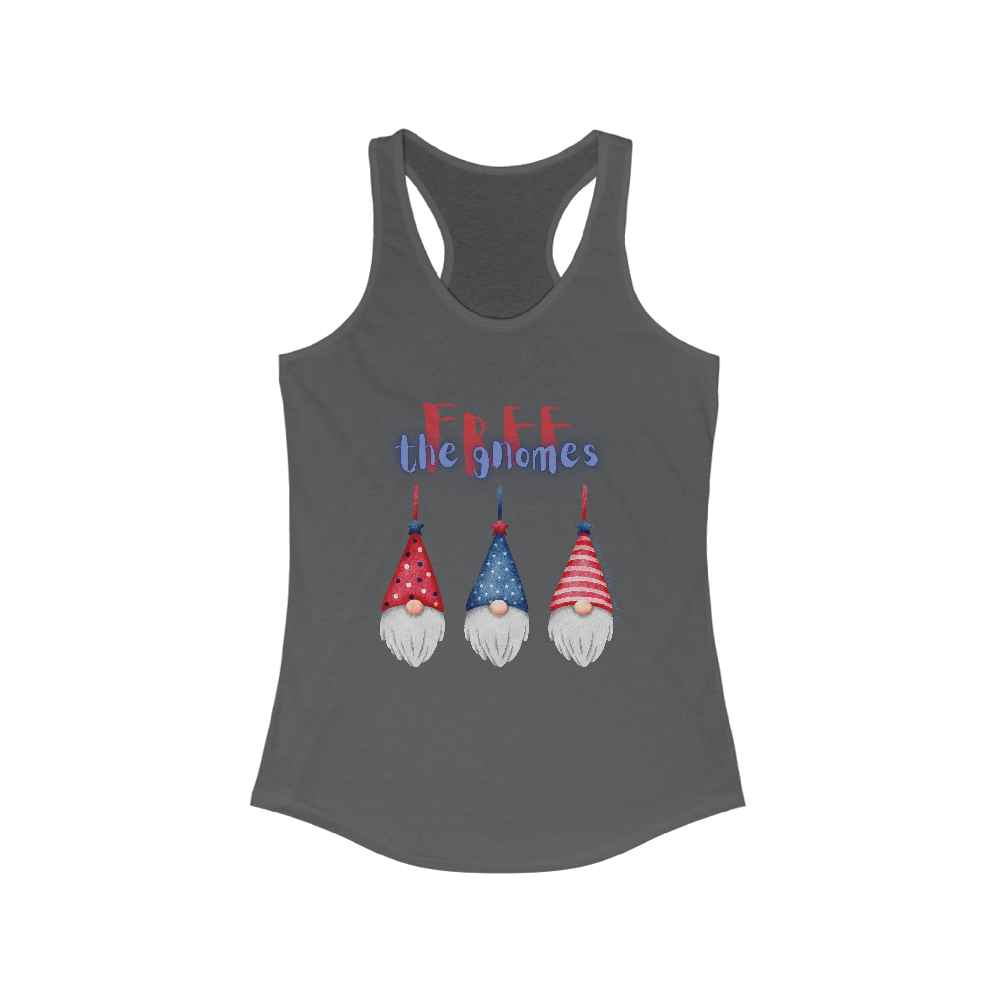  Solid Dark Gray FREE the GNOMES Banner Woman's Racerback Tank