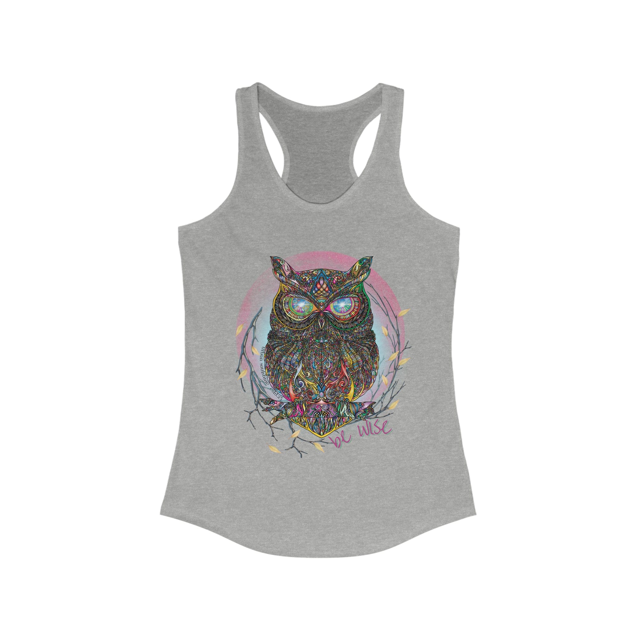 Urban SoulShine & co Women's Racerback Tank Top XS / Heather Grey Be Wise Owl Women's Ideal Razerback Tank