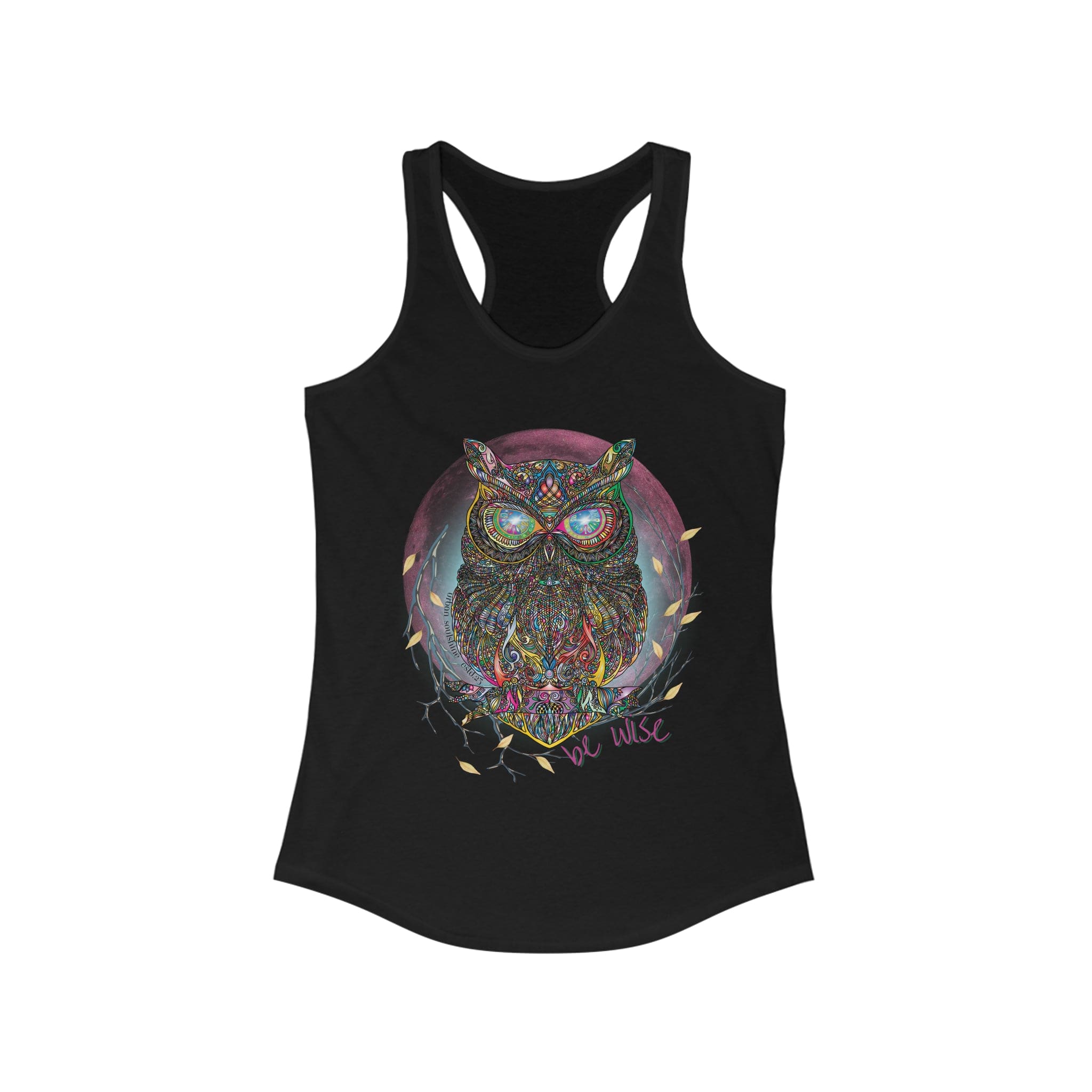 Urban SoulShine & co Women's Racerback Tank Top XS / Solid Black Be Wise Owl Women's Ideal Razerback Tank