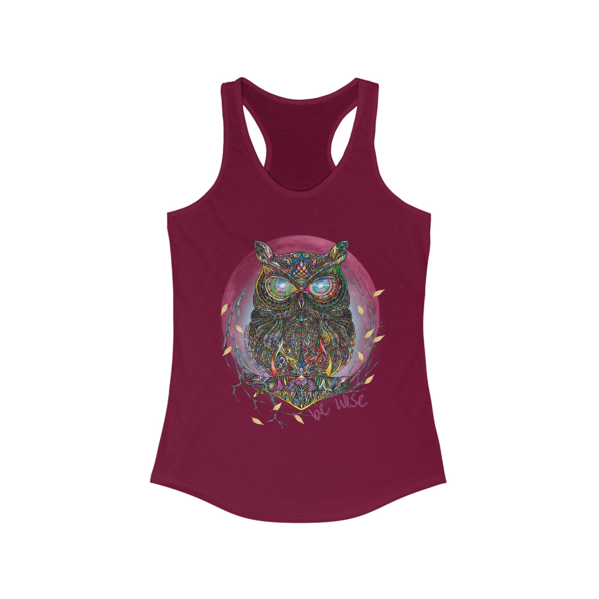  Solid Cardinal Red Be Wise Owl Women's Ideal Razerback Tank