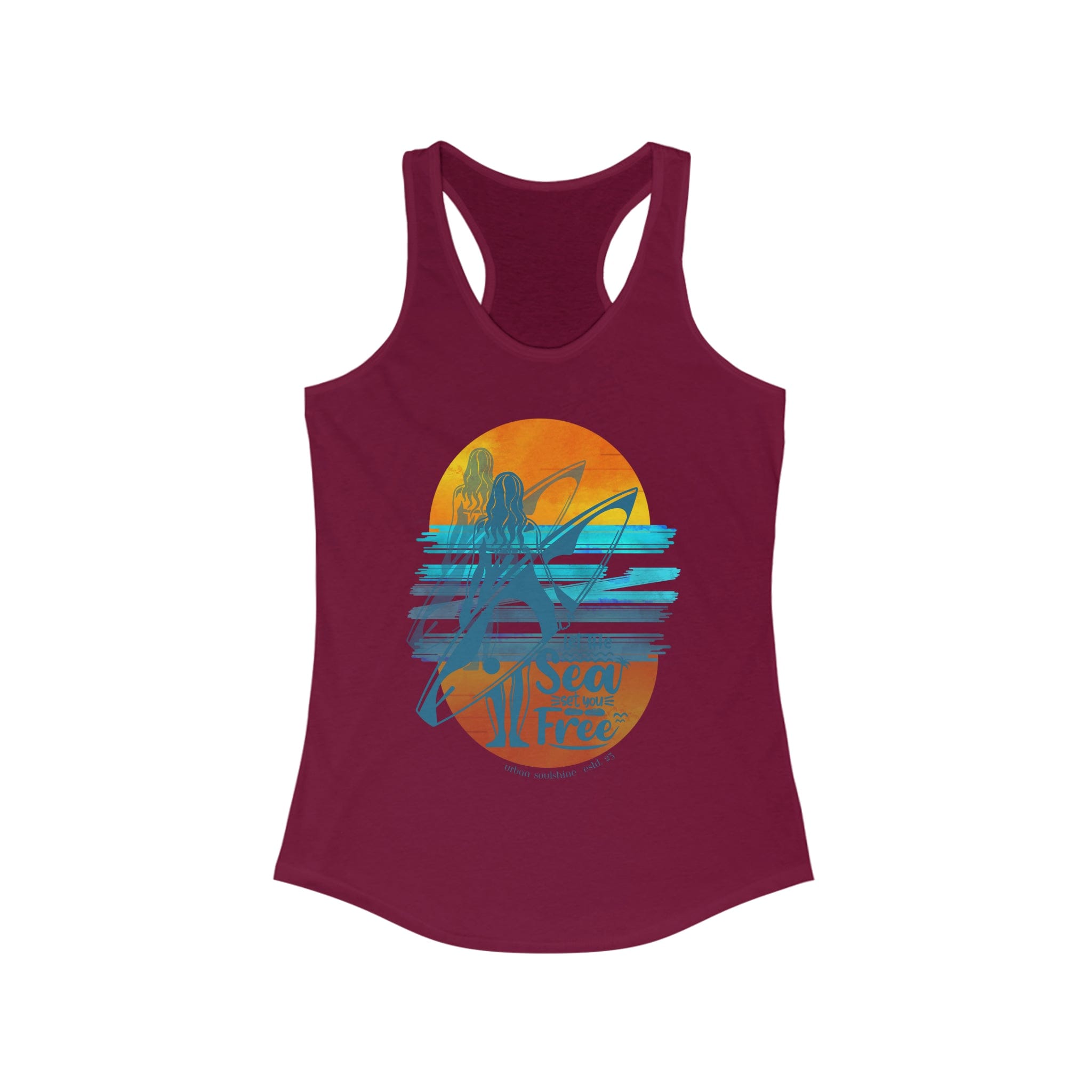 Urban SoulShine & co Women's Racerback Tank Top XS / Solid Cardinal Red Let the Sea Set You Free Surfer Tank