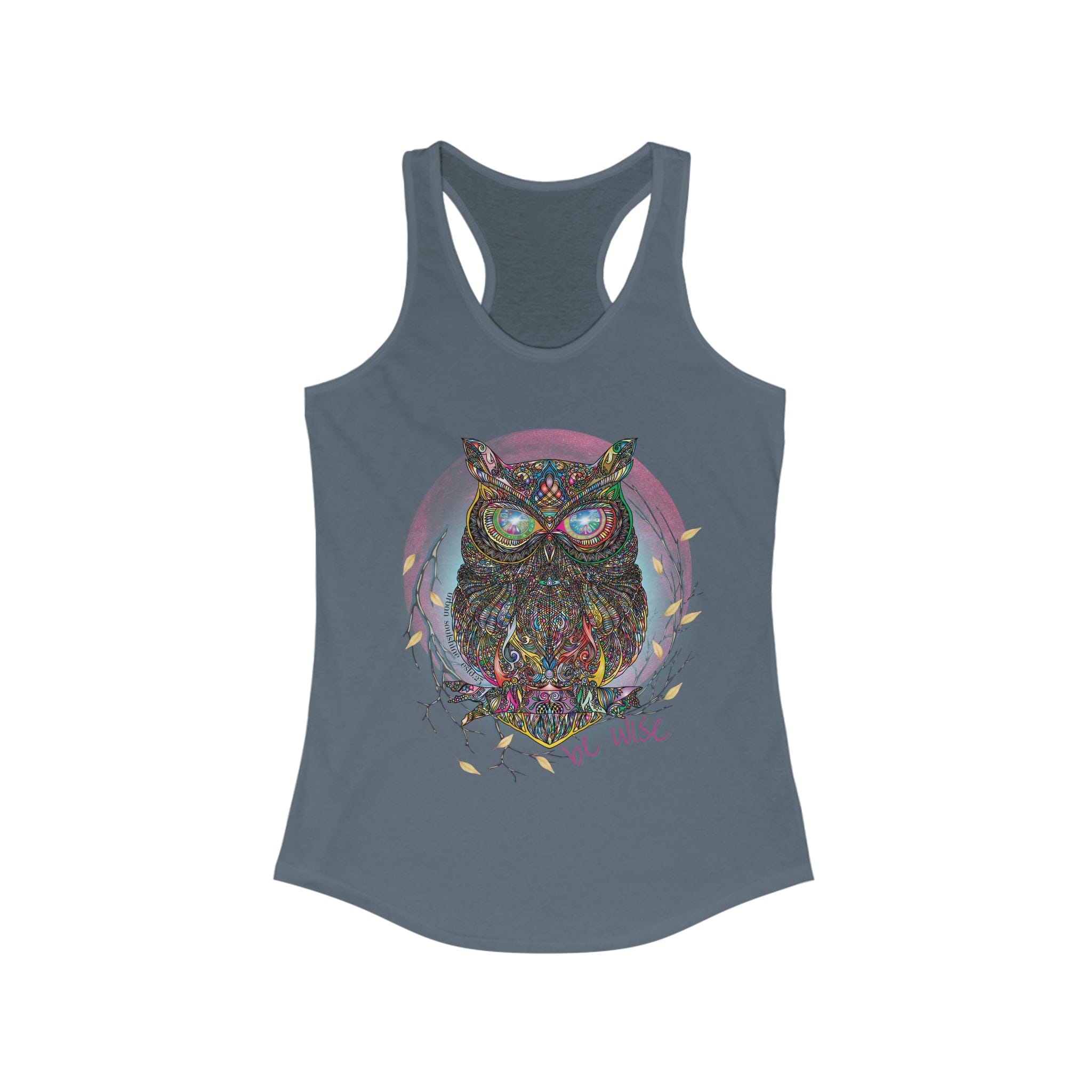 Urban SoulShine & co Women's Racerback Tank Top XS / Solid Indigo Be Wise Owl Women's Ideal Razerback Tank