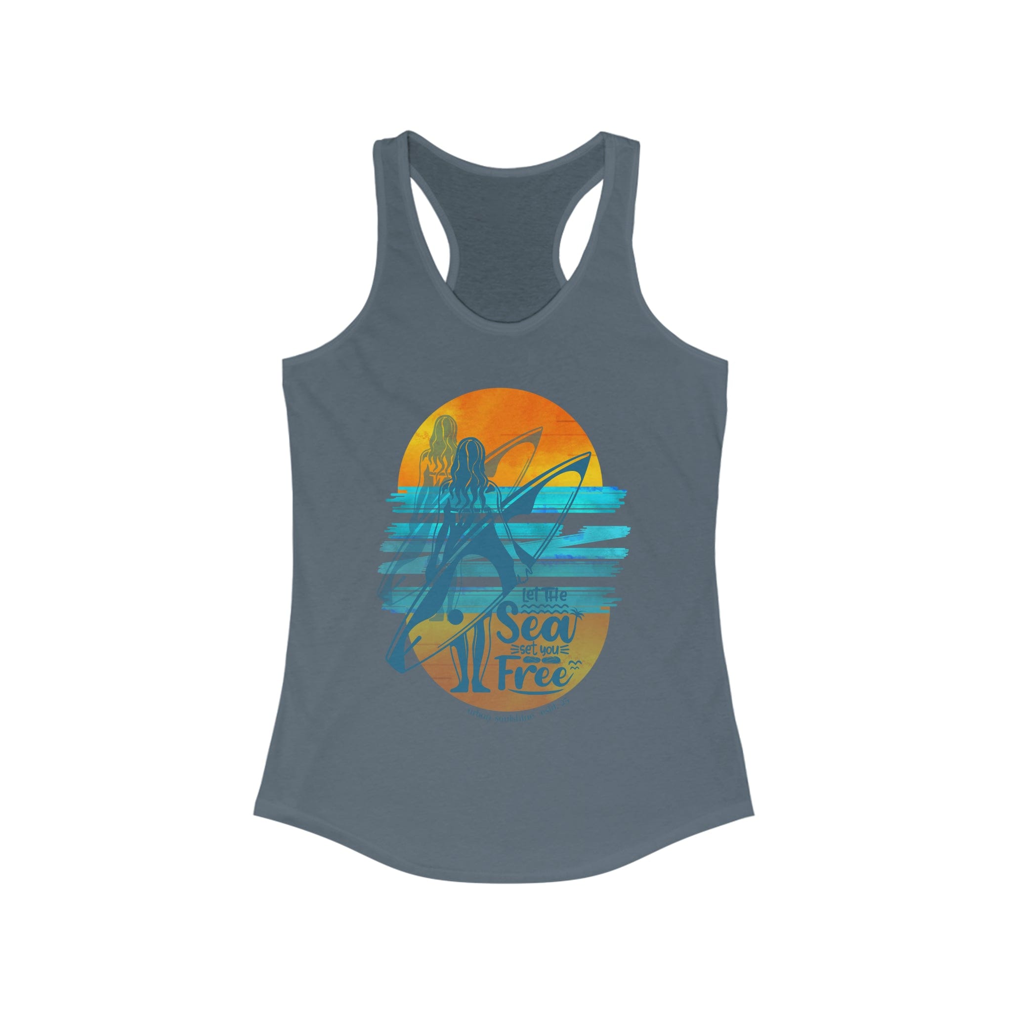  Solid Indigo Let the Sea Set You Free Surfer Tank