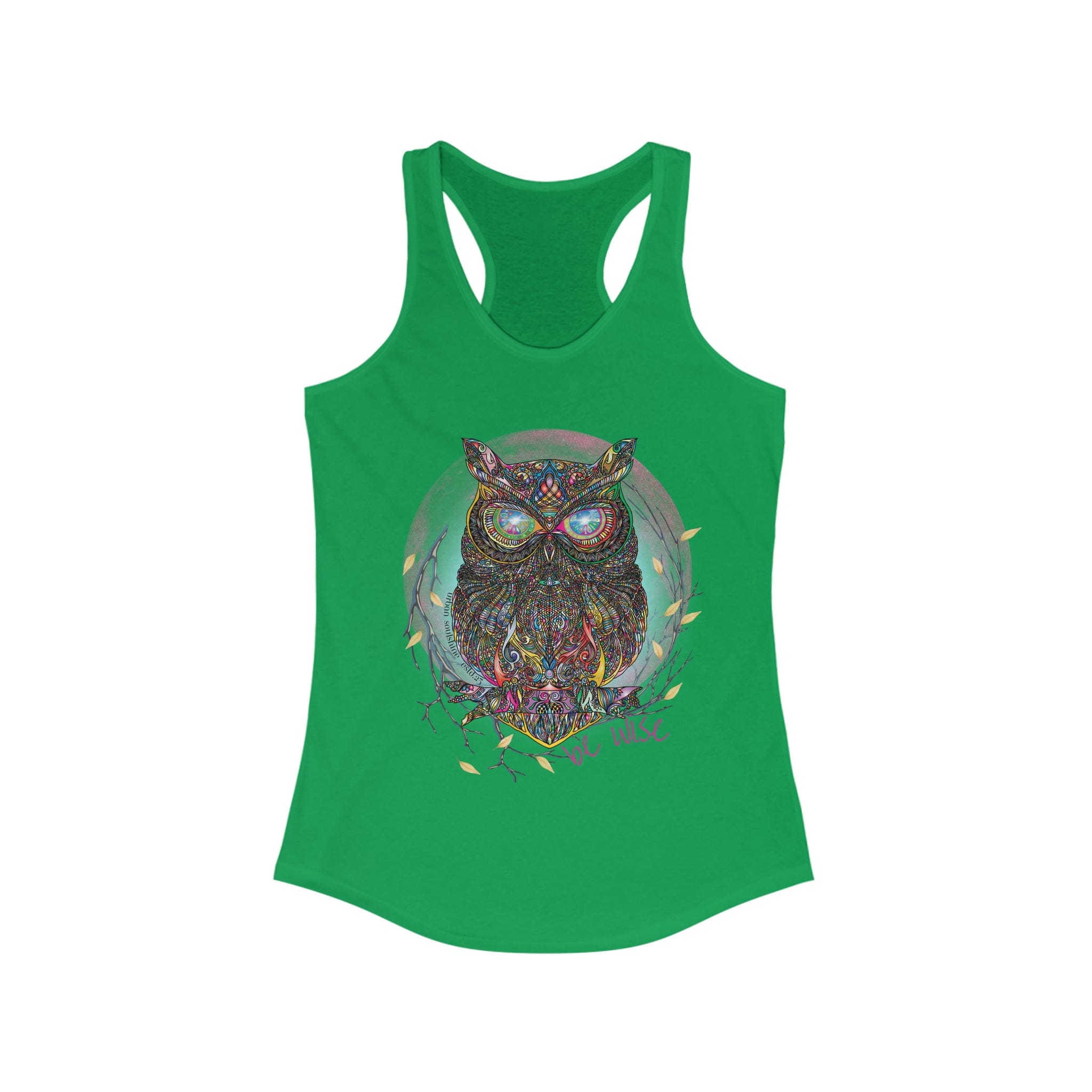 Urban SoulShine & co Women's Racerback Tank Top XS / Solid Kelly Green Be Wise Owl Women's Ideal Razerback Tank