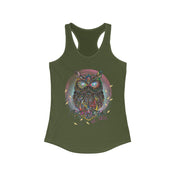 Urban SoulShine & co Women's Racerback Tank Top XS / Solid Military Green Be Wise Owl Women's Ideal Razerback Tank