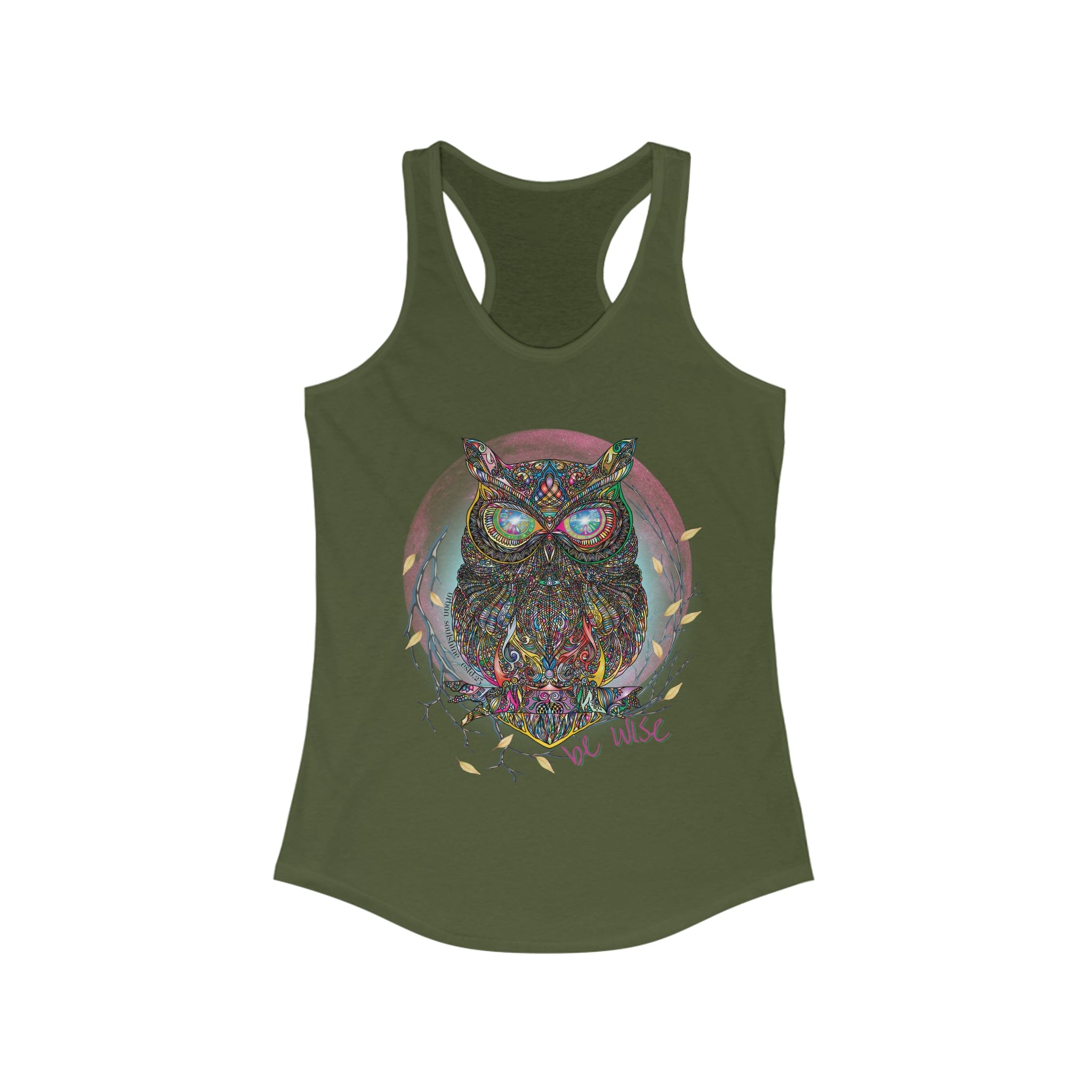  Solid Military Green Be Wise Owl Women's Ideal Razerback Tank