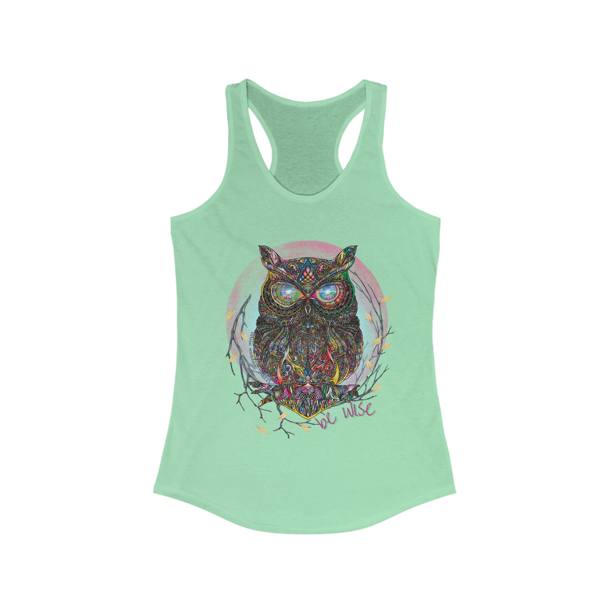 Urban SoulShine & co Women's Racerback Tank Top XS / Solid Mint Be Wise Owl Women's Ideal Razerback Tank