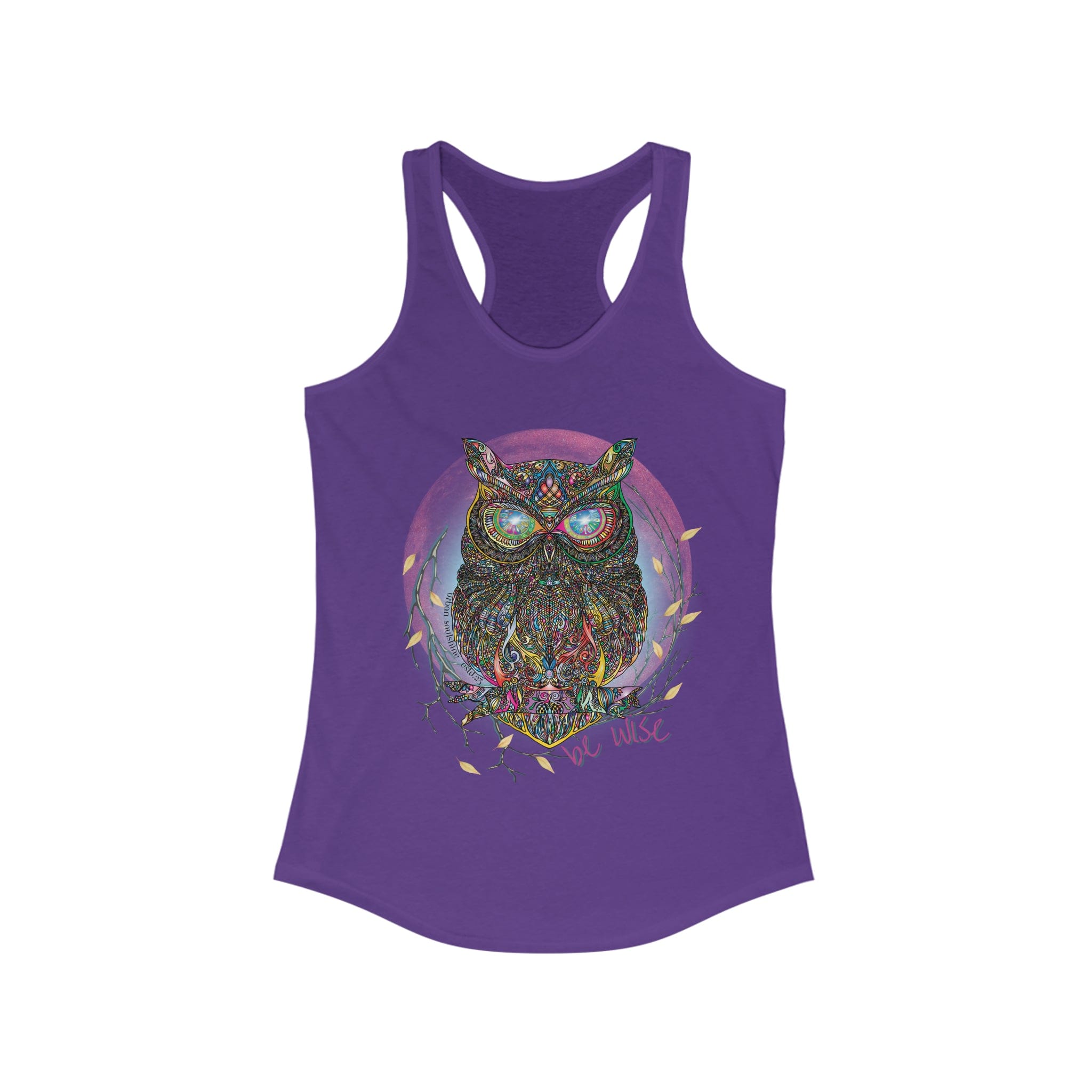 Urban SoulShine & co Women's Racerback Tank Top XS / Solid Purple Rush Be Wise Owl Women's Ideal Razerback Tank