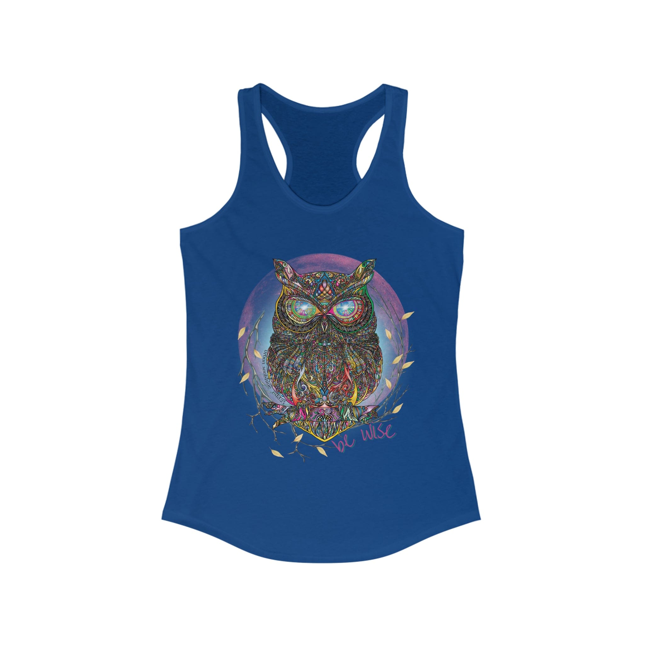 Urban SoulShine & co Women's Racerback Tank Top XS / Solid Royal Be Wise Owl Women's Ideal Razerback Tank