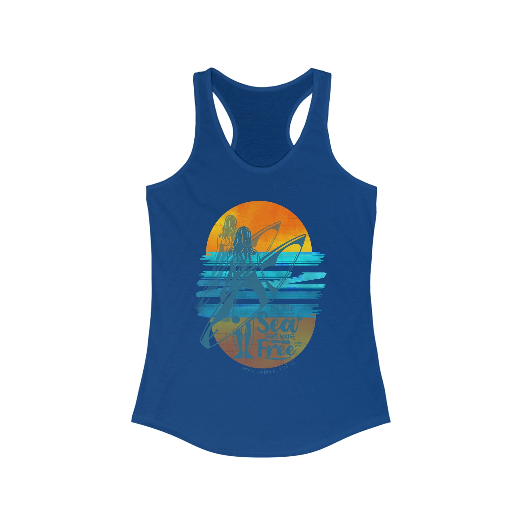 Urban SoulShine & co Women's Racerback Tank Top XS / Solid Royal Let the Sea Set You Free Surfer Tank