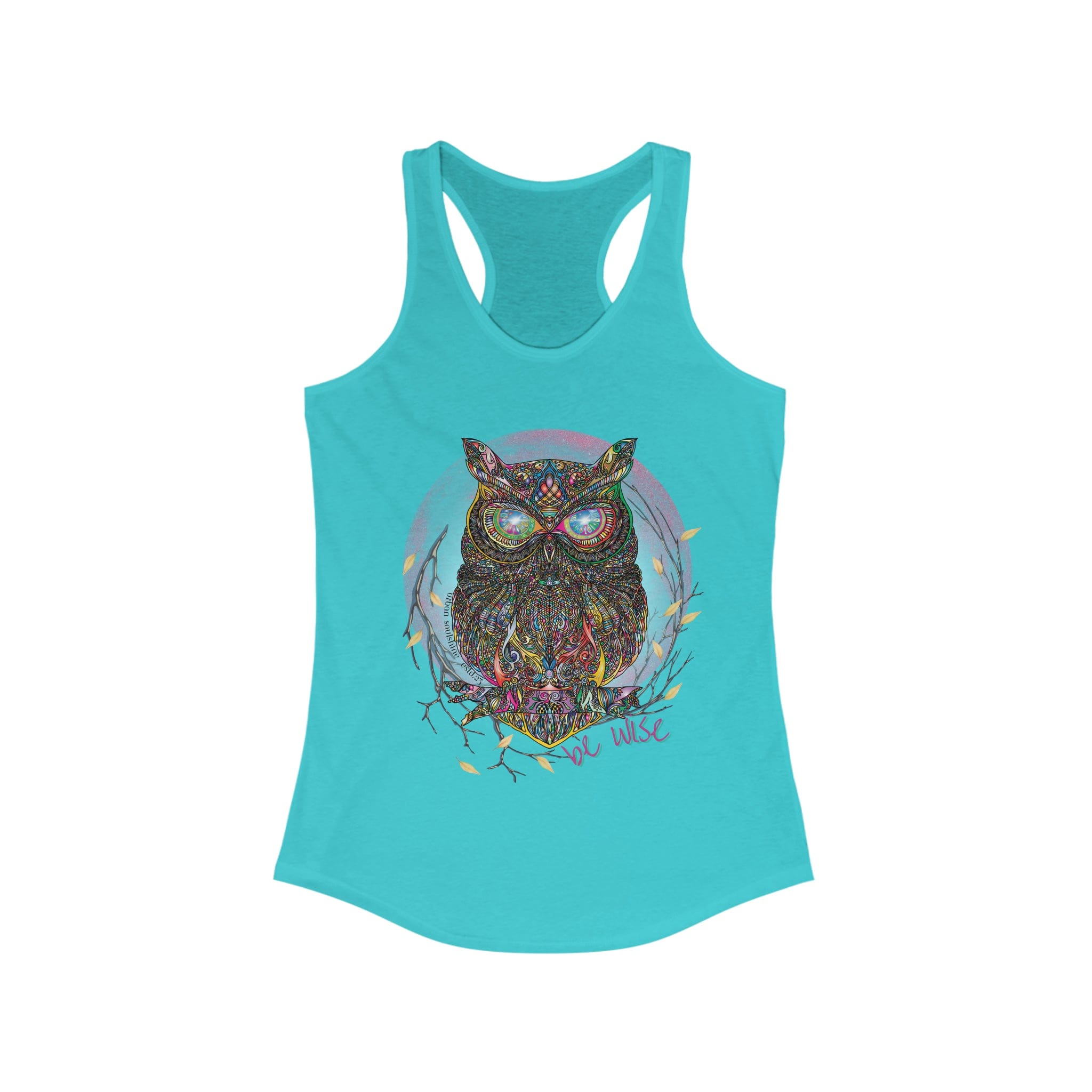 Urban SoulShine & co Women's Racerback Tank Top XS / Solid Tahiti Blue Be Wise Owl Women's Ideal Razerback Tank